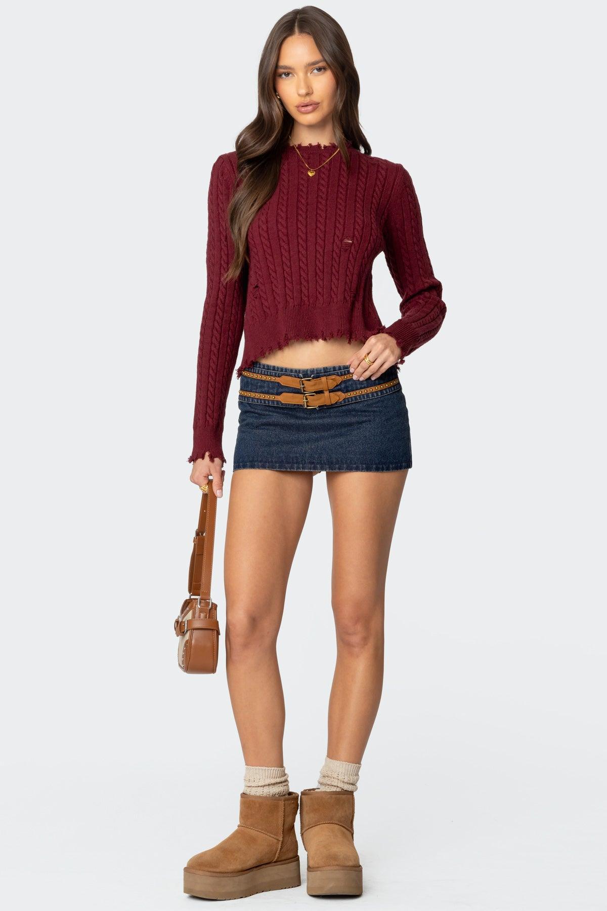 Split Open Back Cable Knit Sweater product image