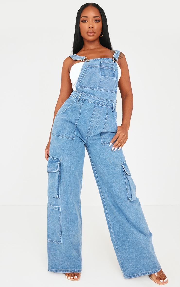 Shape Mid Blue Wash Denim Cargo Pocket Dungarees Product Image