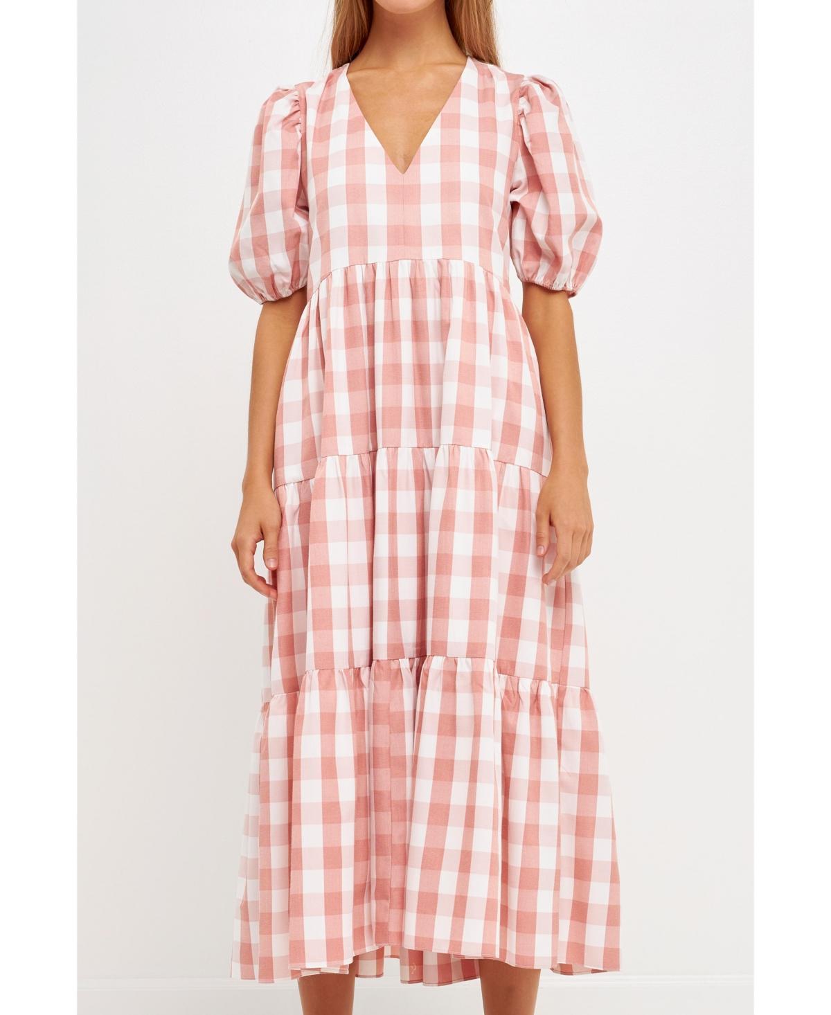 English Factory Womens Gingham Puff Sleeve Tiered Midi Product Image