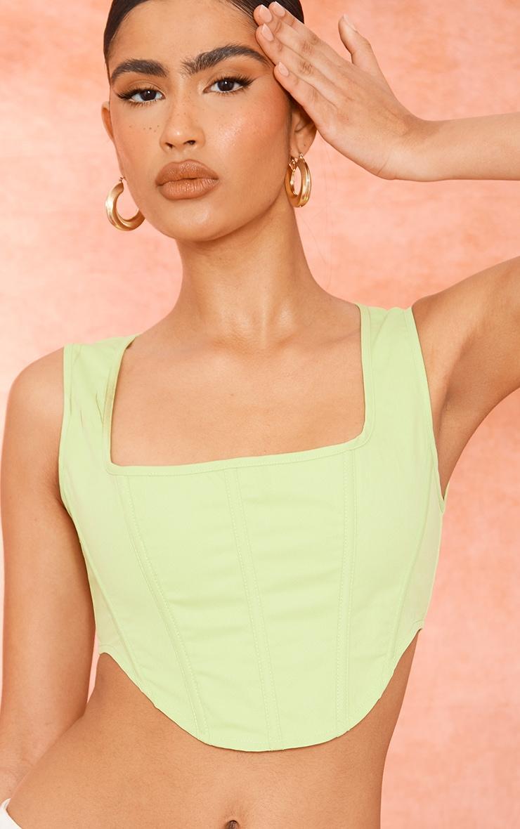 Lime Stretch Woven Boned Corset Crop Top Product Image