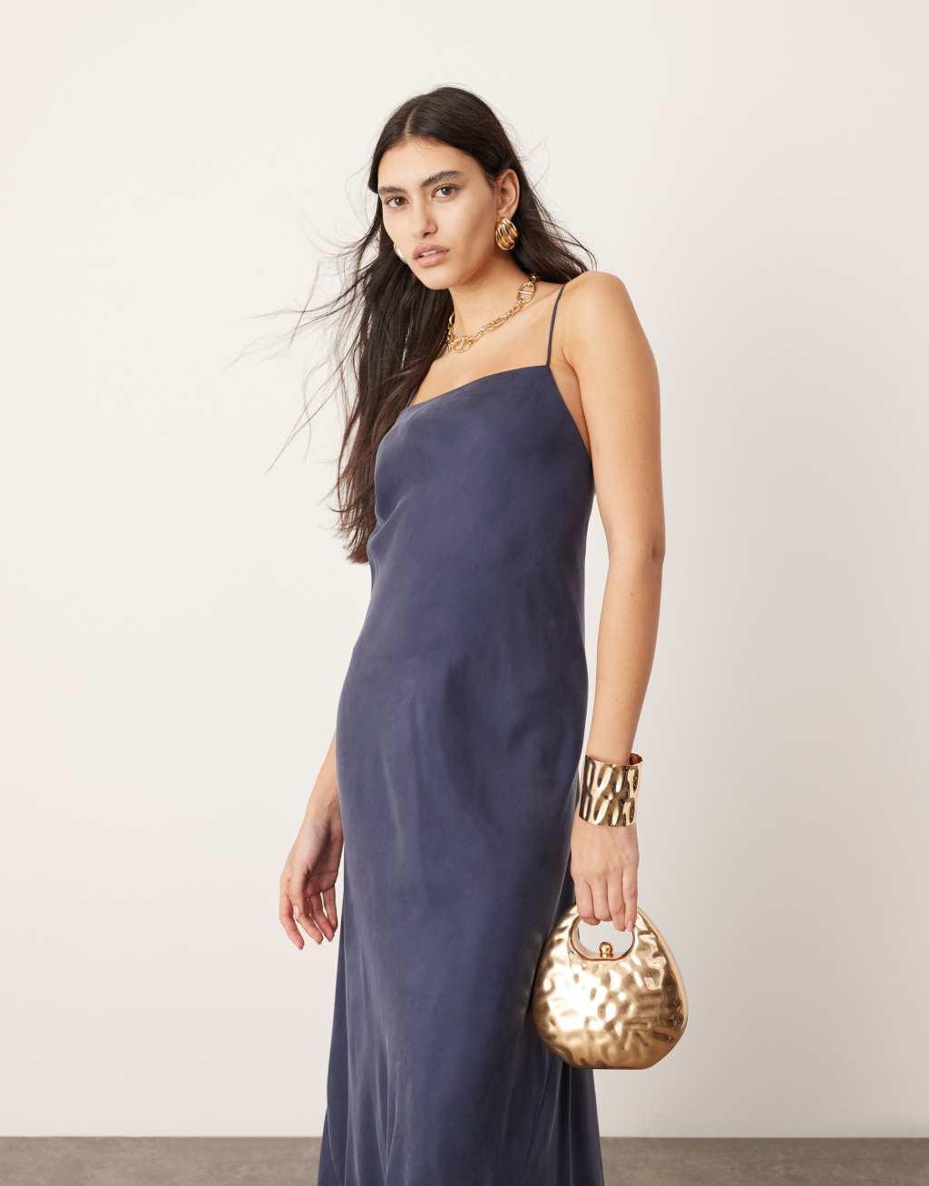 ASOS EDITION cupro ultimate bias cut maxi dress in petrol blue Product Image