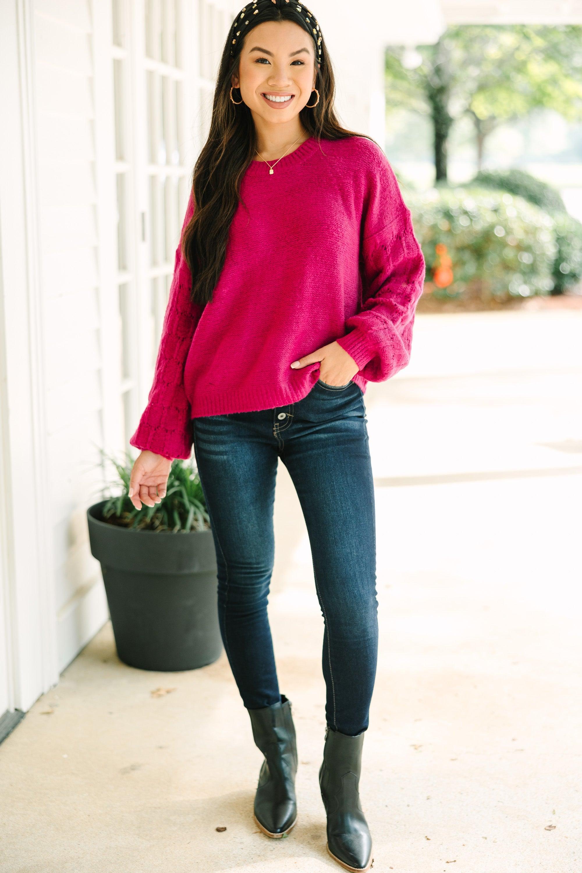 Feeling Close To You Magenta Purple Textured Sweater Female Product Image