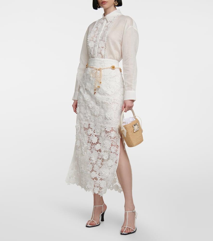 Raie Belted Guipure Lace Midi Skirt In Ivory Product Image