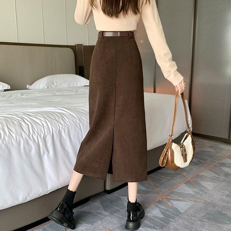 High Waist Plain Midi H-Line Skirt Product Image