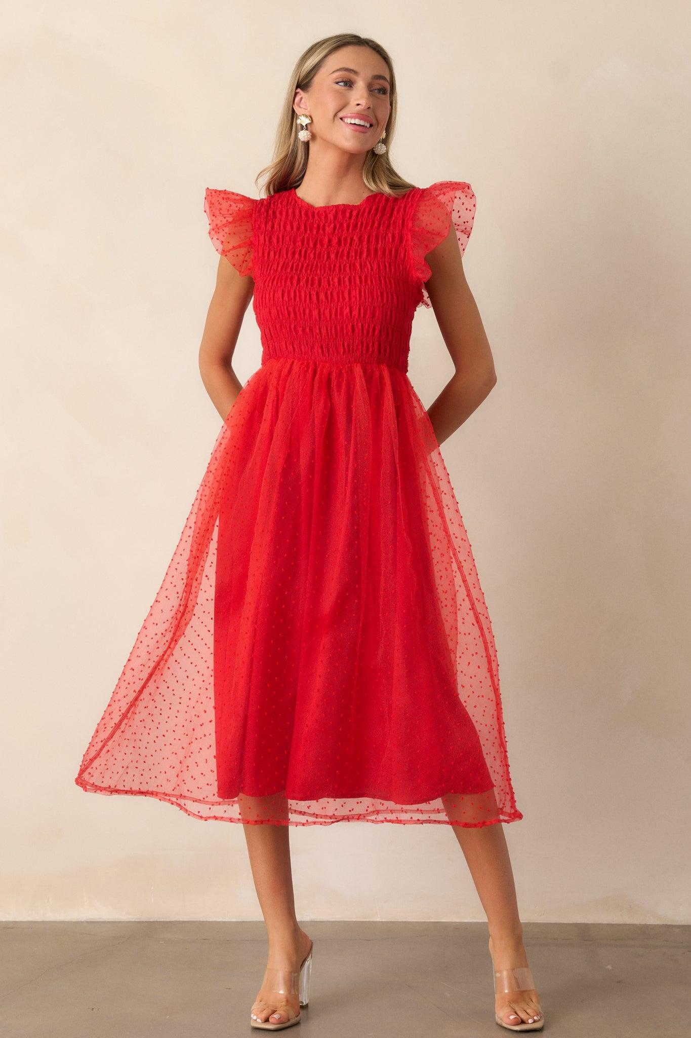 Heart On Fire Red Polka Dot Midi Dress Product Image