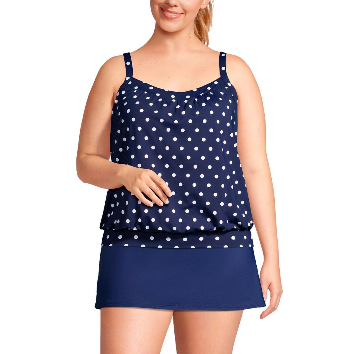 Womens Lands End UPF 50 Blouson Tankini Swimsuit Top Deep Blue Jacobean Product Image