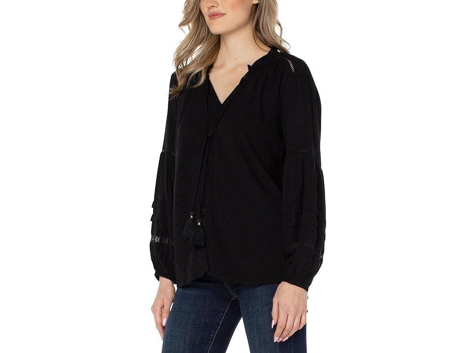 Liverpool Los Angeles Long Sleeve Popover Shirred Blouse Women's Clothing Product Image