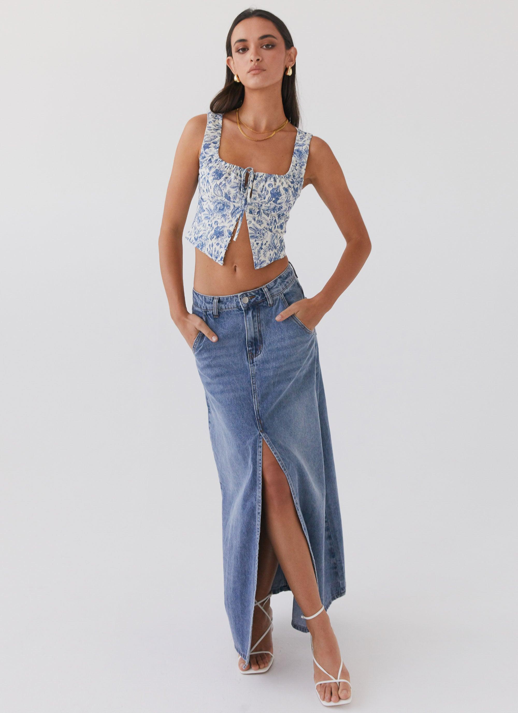 Walk This Way Denim Maxi Skirt - Blue product image