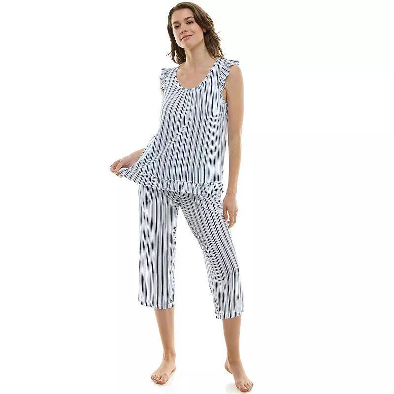 Womens Croft & Barrow Ruffled Pajama Tank Top & Pajama Capri Pants Set Product Image