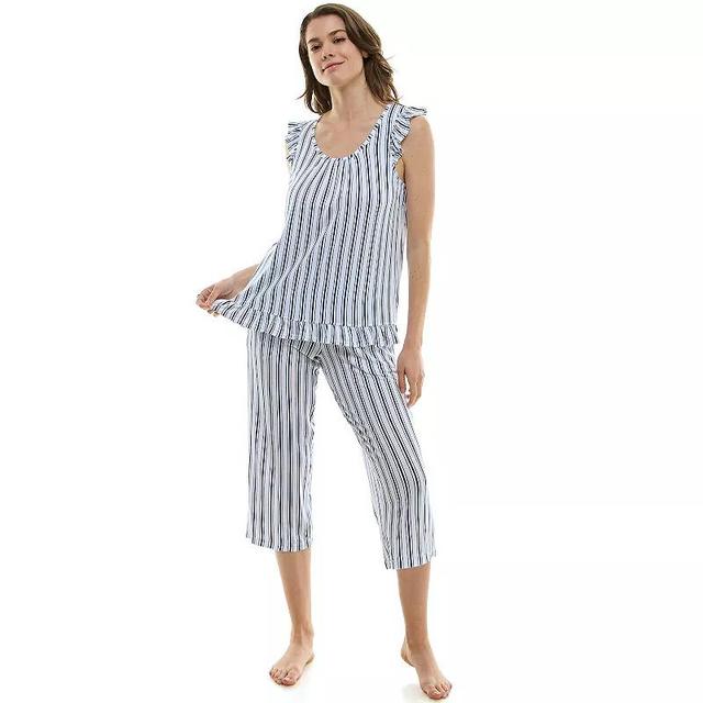 Womens Croft & Barrow Ruffled Pajama Tank Top & Pajama Capri Pants Set Product Image