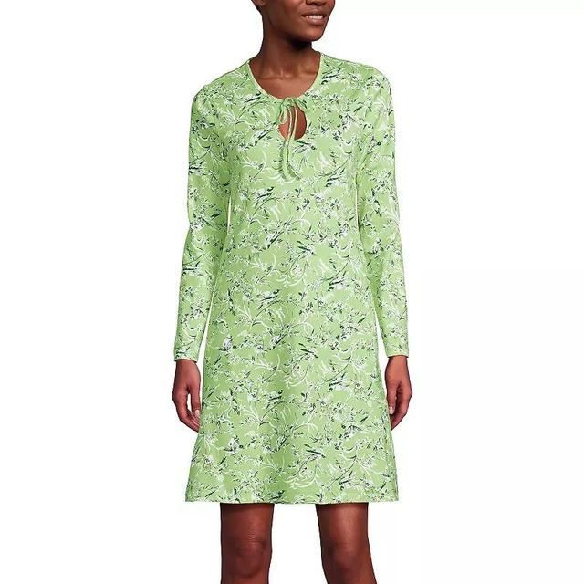 Womens Lands End Cotton Interlock Long Sleeve Nightgown Soft Green Bird Song Product Image