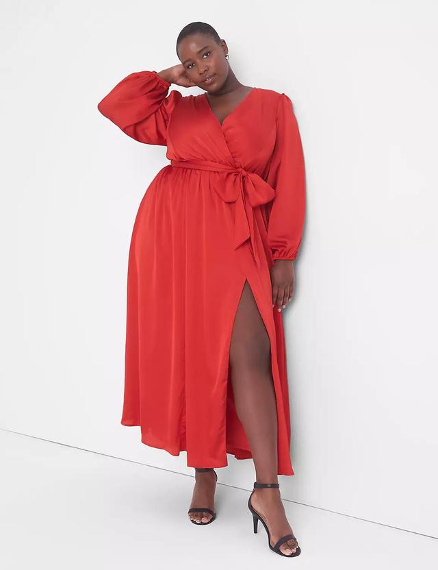 Long-Sleeve V-Neck Wrap Midi Dress Product Image