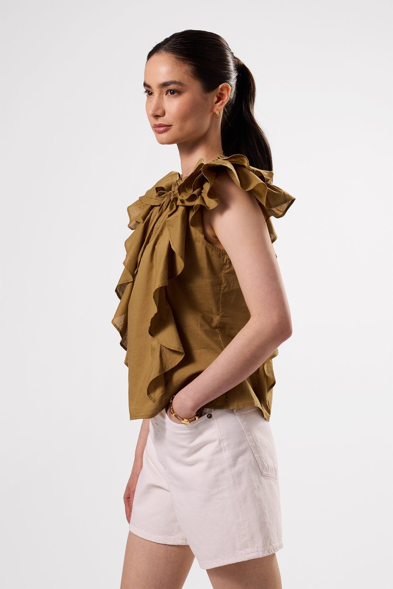 Ruffle Sleeve Top - Elm Product Image