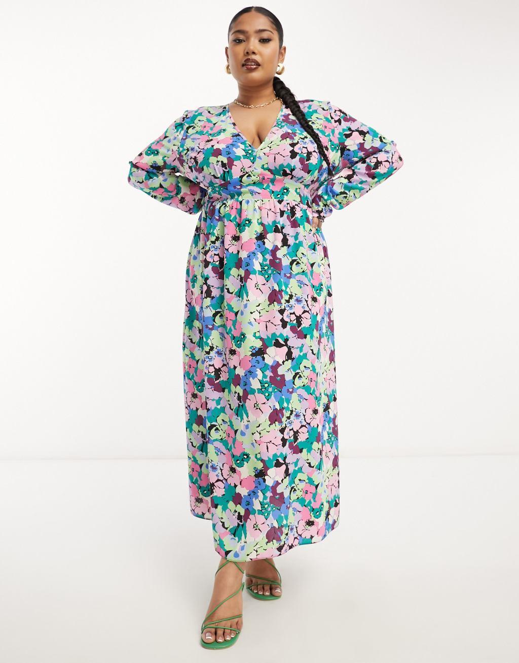 ASOS DESIGN Curve waisted maxi dress in blue floral print Product Image