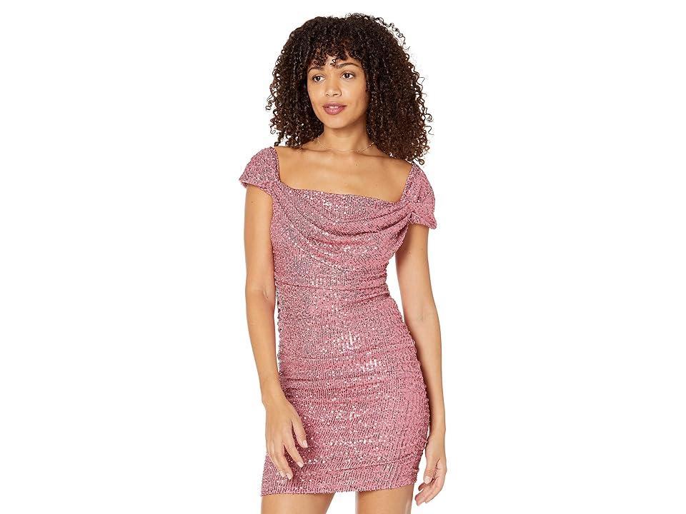 Bebe Sequin Drapery Ruched Dress (Mauvewood) Women's Dress Product Image