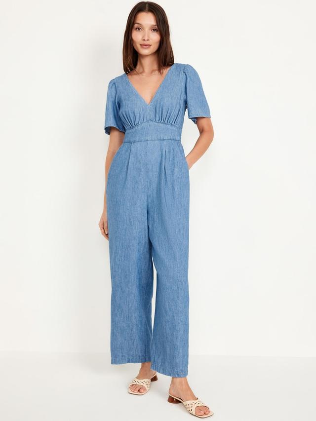 Waist-Defined Puff-Sleeve Jumpsuit Product Image