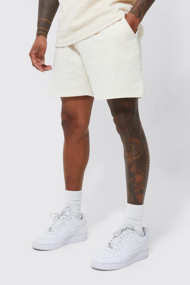 Relaxed Fit Popcorn Jacquard Short | boohooMAN USA Product Image