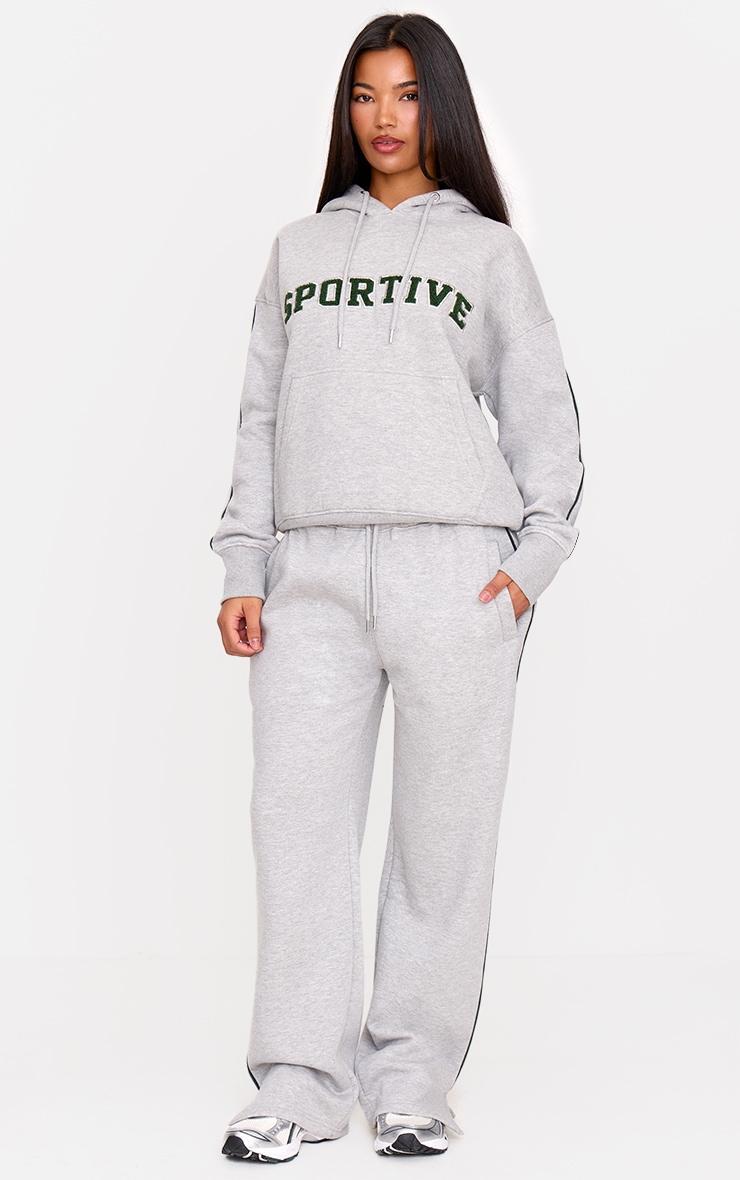 Grey Marl Side Stripe Zip Up Hem Wide Leg Sweatpants Product Image