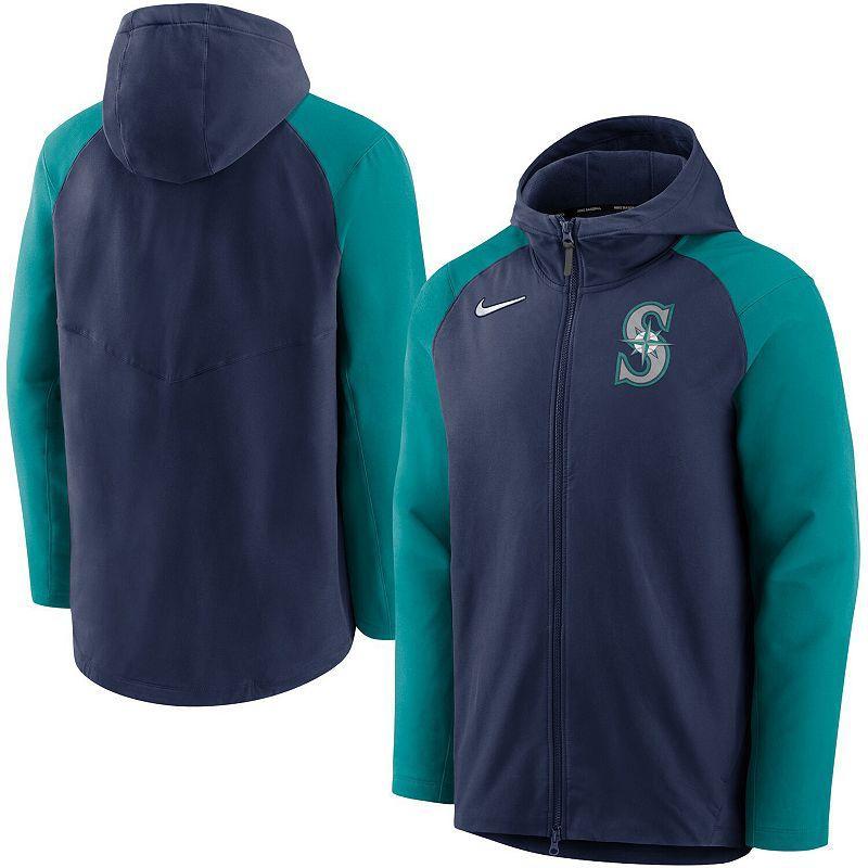 Mens Nike /Aqua Seattle Mariners Authentic Collection Performance Raglan Full-Zip Hoodie Blue Product Image