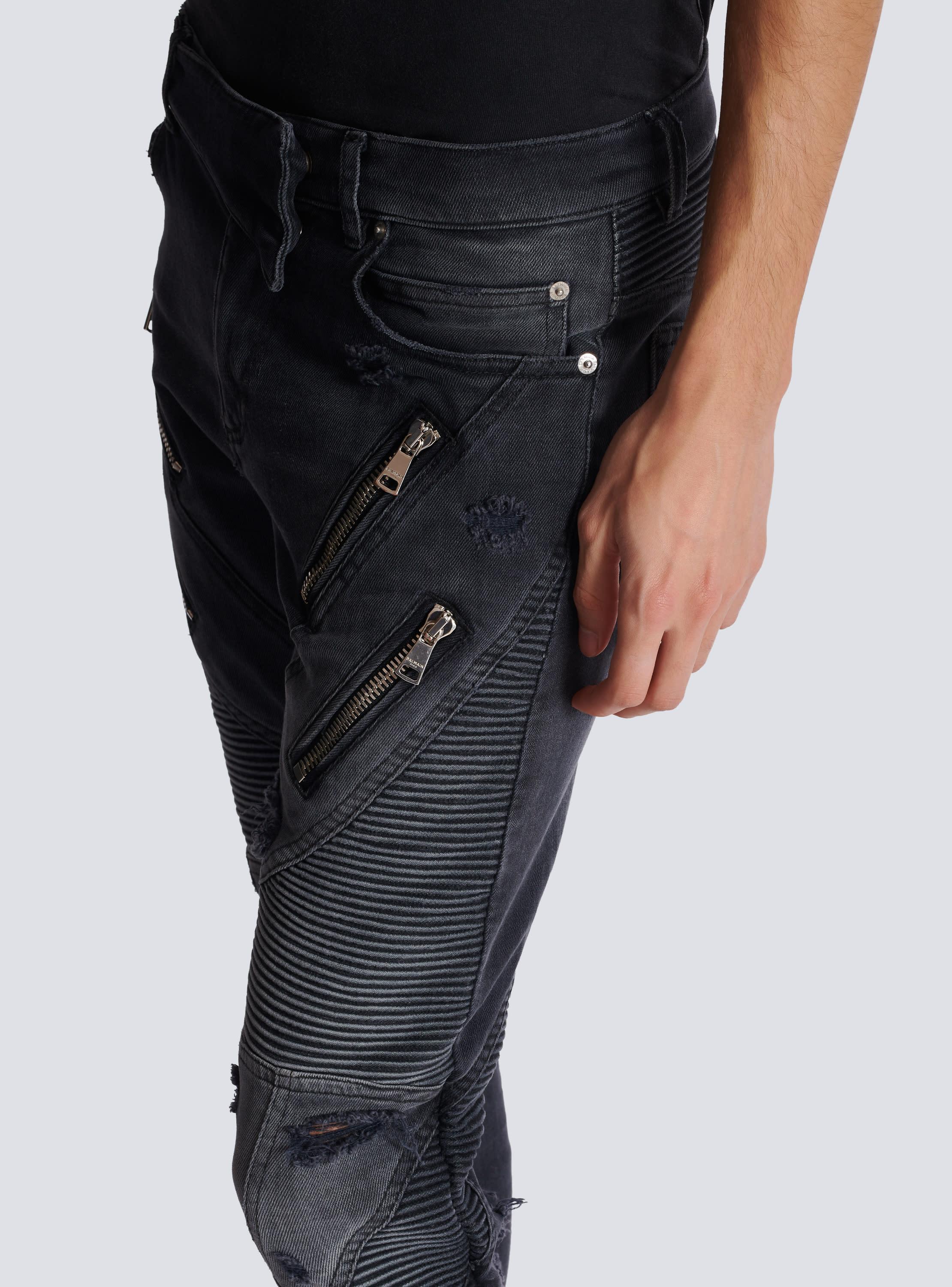 Biker jeans in faded denim Product Image