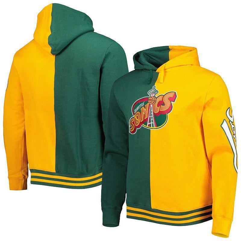 Mens Mitchell & Ness Green/Gold Seattle SuperSonics Hardwood Classics Split Pullover Hoodie Product Image