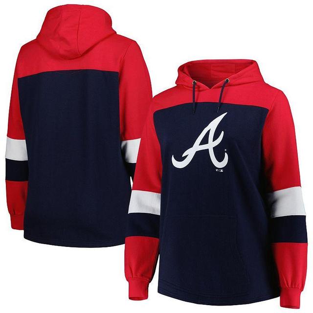 Womens Atlanta Braves Plus Size Colorblock Pullover Hoodie Blue Product Image