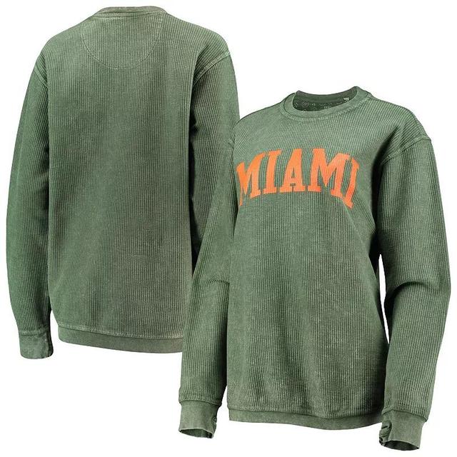 Womens Green Miami Hurricanes Comfy Cord Vintage-Like Wash Basic Arch Pullover Sweatshirt Product Image