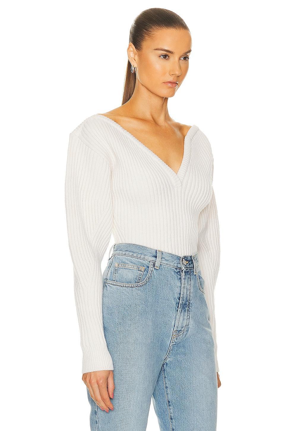 ALAÏA Ribbed Sweater in Blanc Casse - Cream. Size 40 (also in 42). Product Image