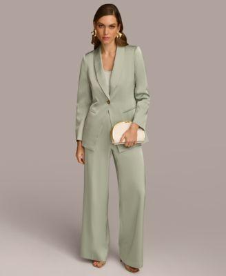 Donna Karan Womens Satin Blazer Wide Leg Pants Product Image