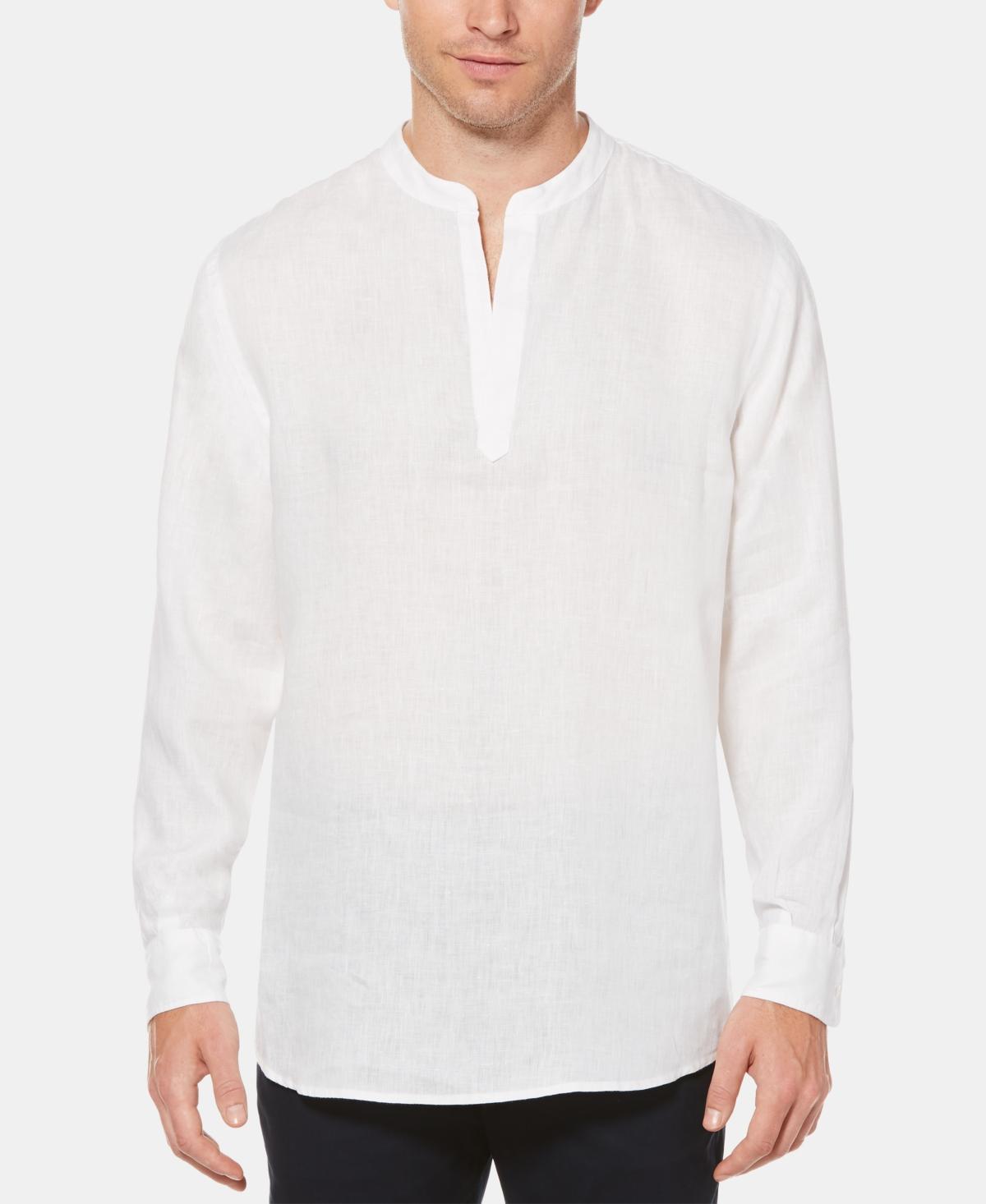 Perry Ellis Mens Solid Linen Popover Long Sleeve Shirt Product Image