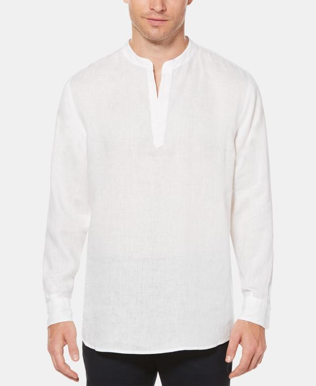 Perry Ellis Mens Solid Linen Popover Long Sleeve Shirt Product Image