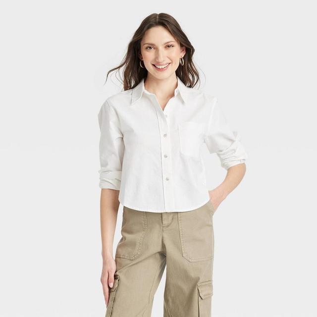 Womens Long Sleeve Collared Button-Down Shirt - Universal Thread White M Product Image