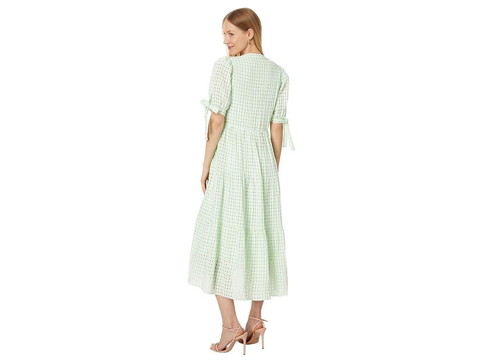 English Factory Gingham Tiered Midi Dress with Bow Tie Sleeves (Lime) Women's Dress Product Image