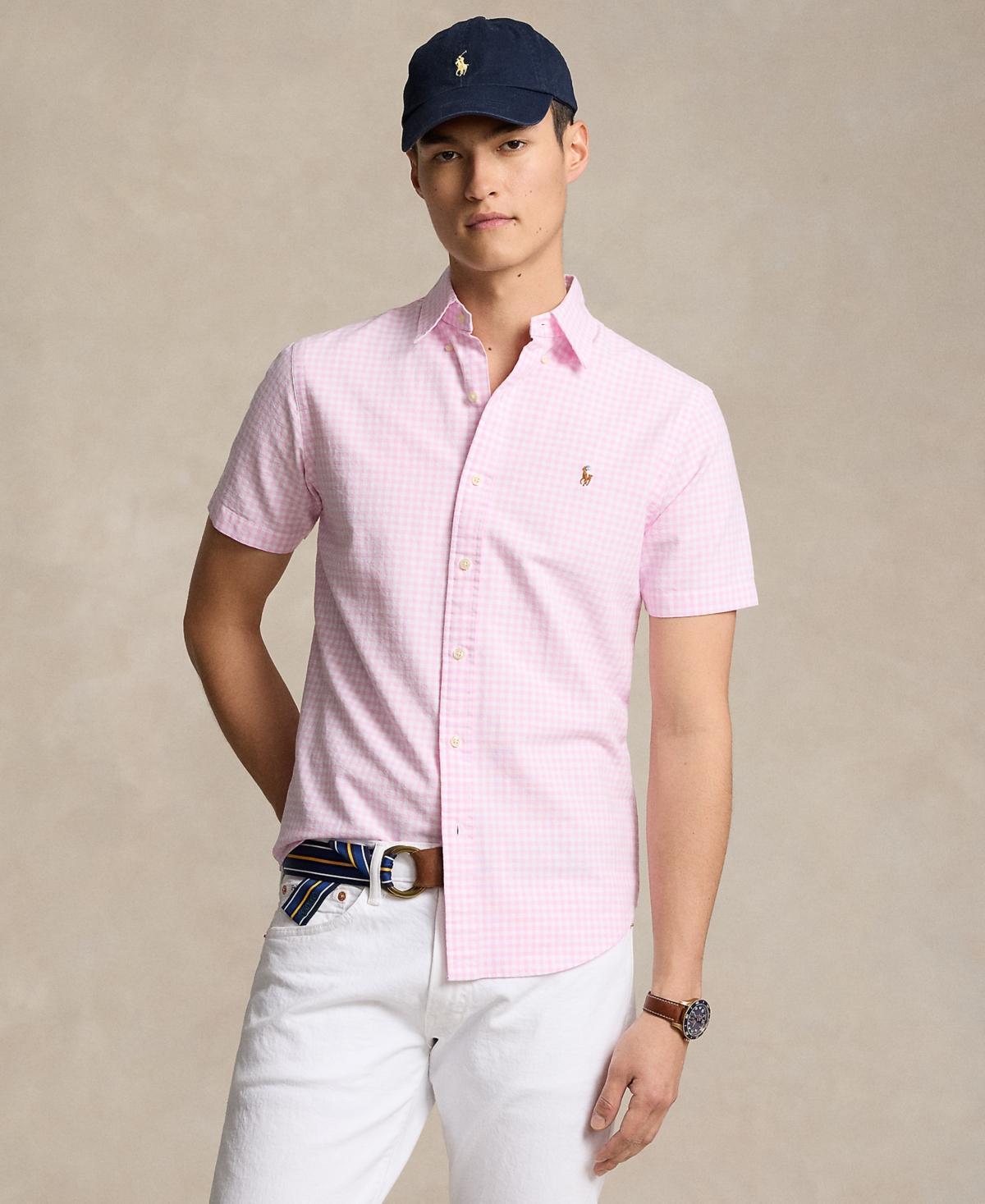 Men's Classic-fit Gingham Oxford Shirt In Pink,white Product Image