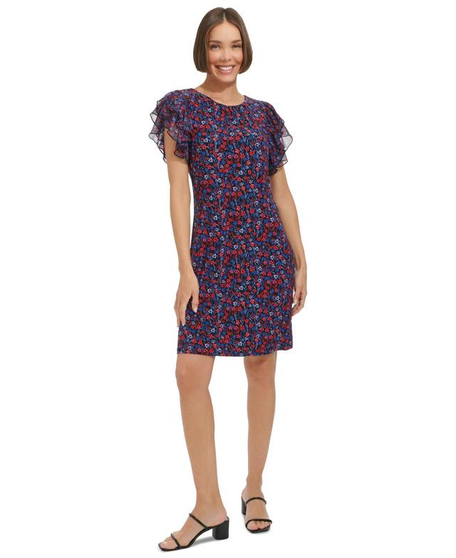 Women's Floral-Print Flutter-Sleeve Shift Dress Product Image