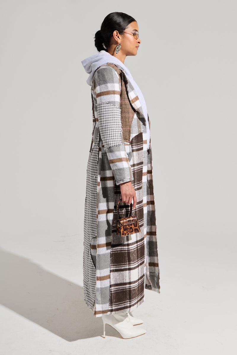 MIXED PLAID NOT FEELINGS PATCHWORK TRENCH Product Image