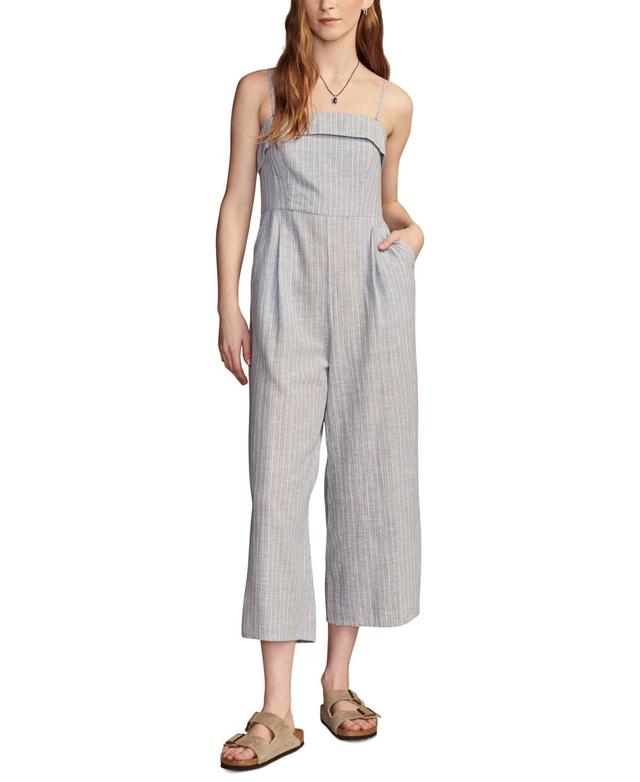 Lucky Brand Womens Striped Strapless Cotton-Linen Cropped Jumpsuit Product Image