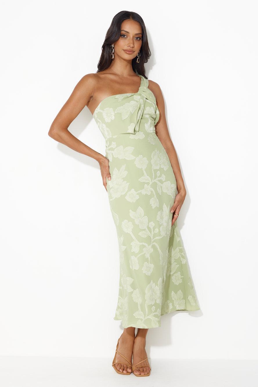 Star Sign Tells One Shoulder Midi Dress Green Product Image