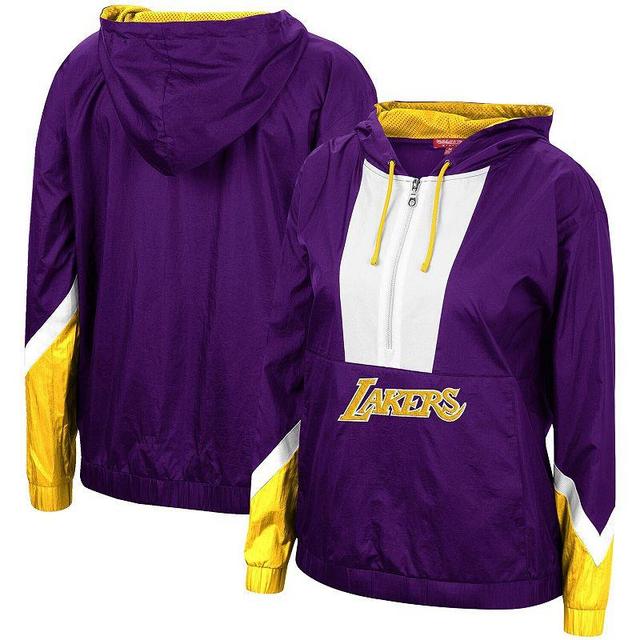 Womens Mitchell & Ness Los Angeles Lakers Half-Zip Windbreaker 2.0 Hoodie Product Image