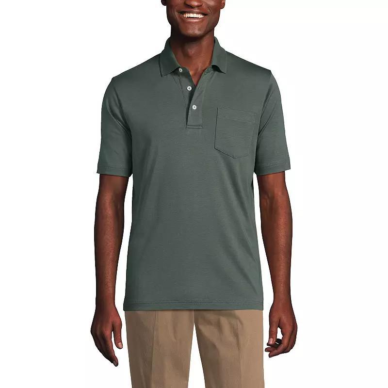 Big & Tall Lands End Super Soft Supima Pocket Polo, Mens Deep Green Product Image