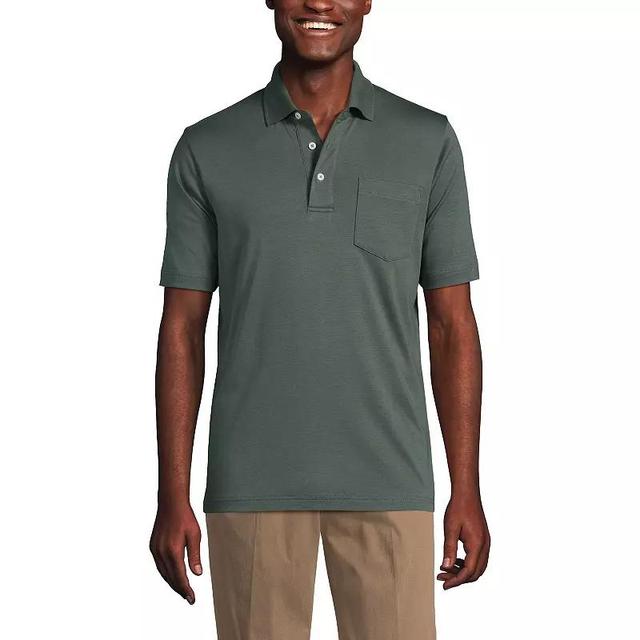 Big & Tall Lands End Super Soft Supima Pocket Polo, Mens Warm Taupe Grey Product Image