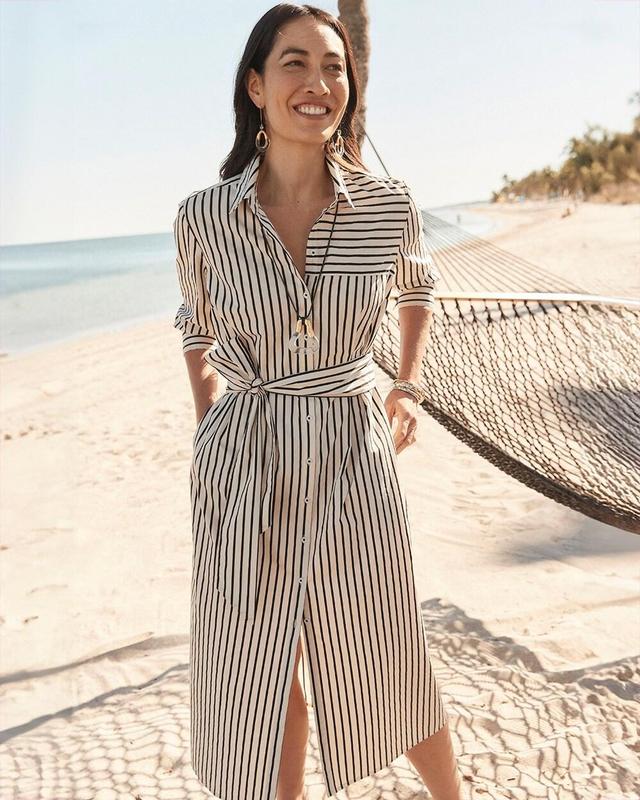 Women's Cotton Stripe Midi Shirt Dress Product Image