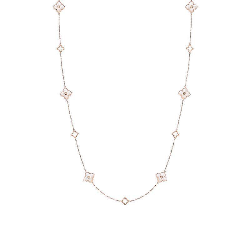 Gemminded Rose Gold Over Sterling Silver Mother-Of-Pearl & Cubic Zirconia Flower Pendant Stationed Necklace, Womens Pink Product Image