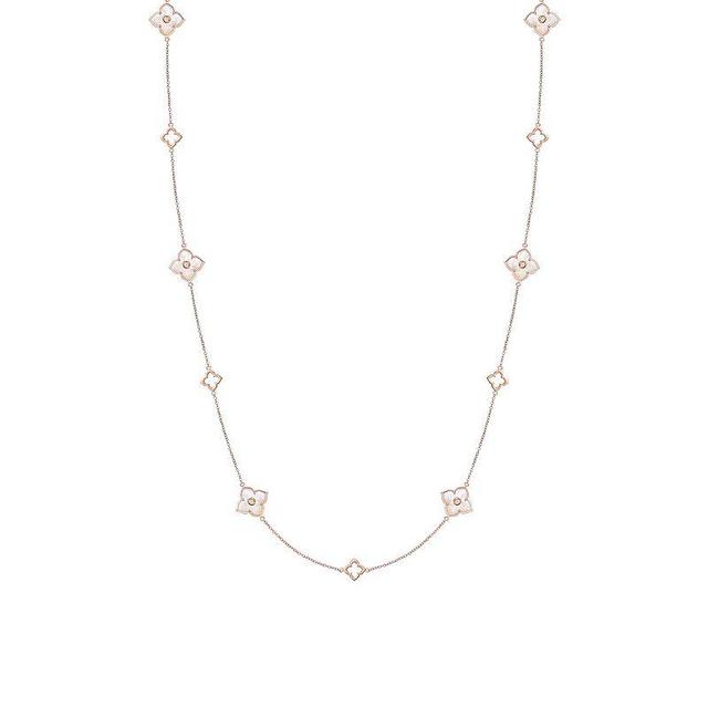 Gemminded Rose Gold Over Sterling Silver Mother-Of-Pearl & Cubic Zirconia Flower Pendant Stationed Necklace, Womens Rose Gold Tone Product Image