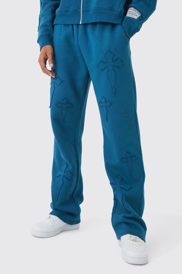 Relaxed Cross Applique Sweatpants | boohooMAN USA Product Image