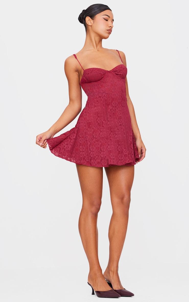 Cherry Red Lace Mini Shift Dress Product Image