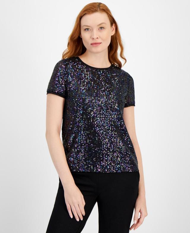 Anne Klein Womens Iridescent Sequin Top Product Image