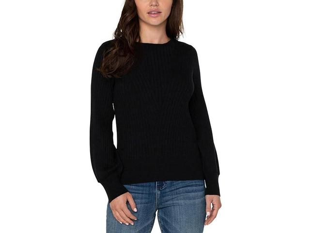 Liverpool Los Angeles Long Sleeve Crew Neck Sweater With Transfer Rib Detail Women's Sweater Product Image