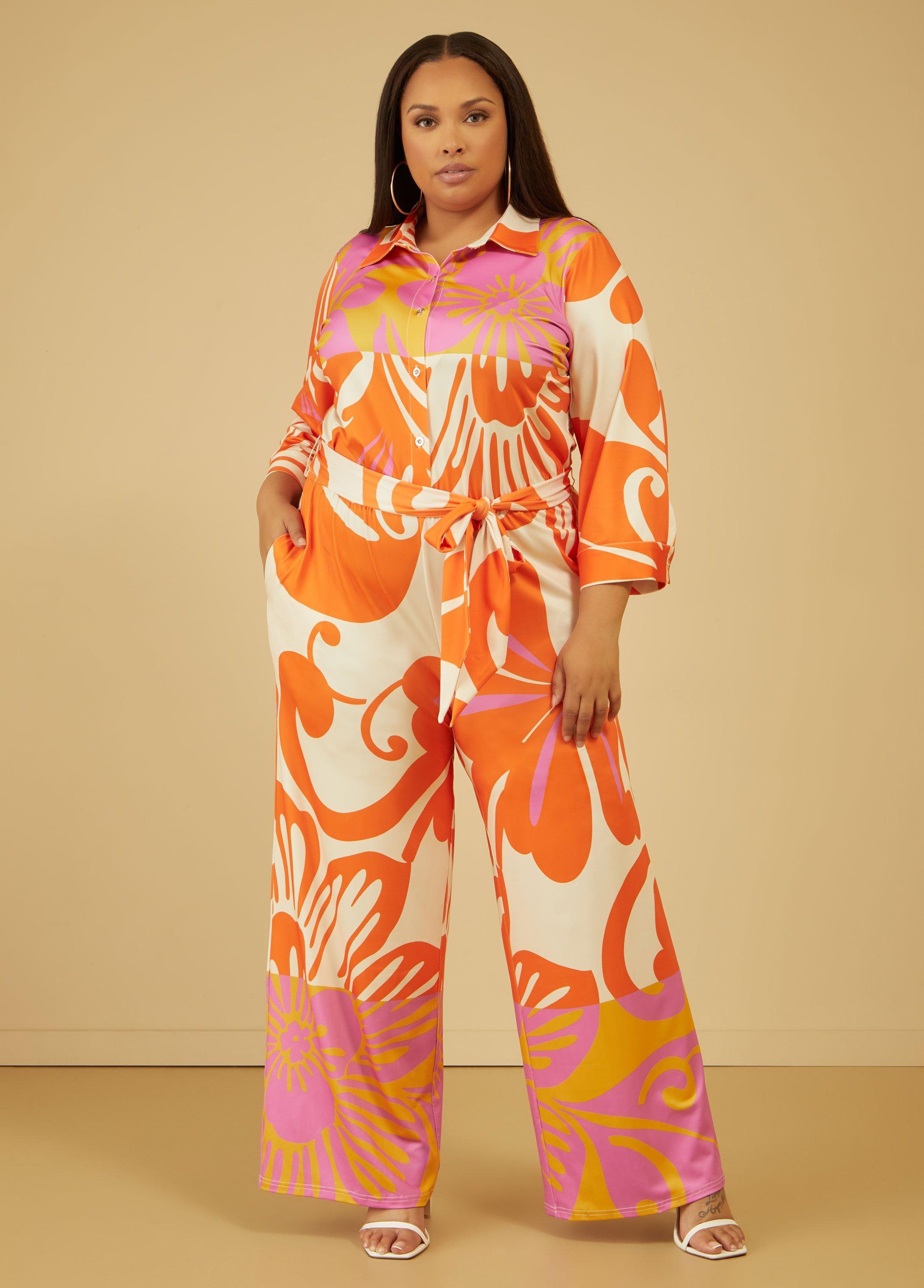 Plus Size Swirl Print Wide Leg Jumpsuit Ashley Stewart Product Image