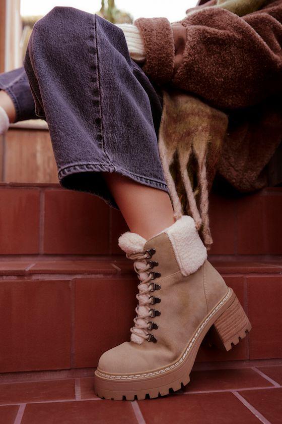 Tiler Sand Suede Faux Fur Lace-Up Ankle Boots Product Image